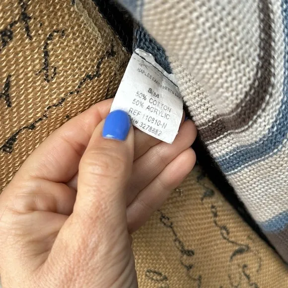 Goddis S/M blue tan cream black Naples sweater cardigan drape