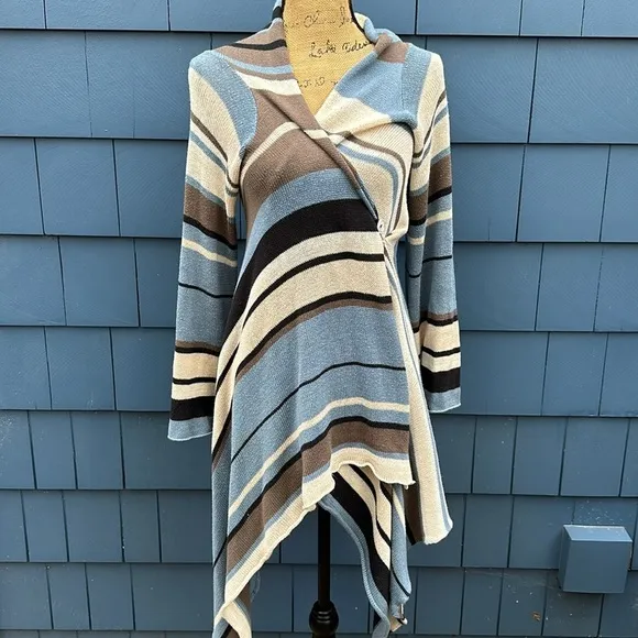 Goddis S/M blue tan cream black Naples sweater cardigan drape