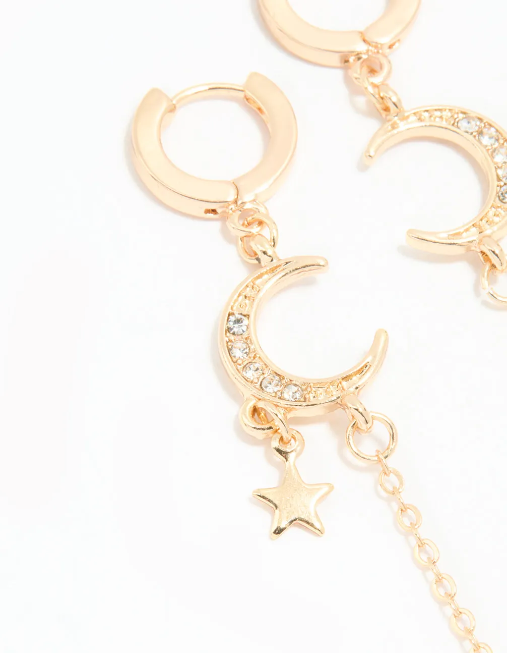 Gold Diamante Celestial Chain Drop Huggie Earrings
