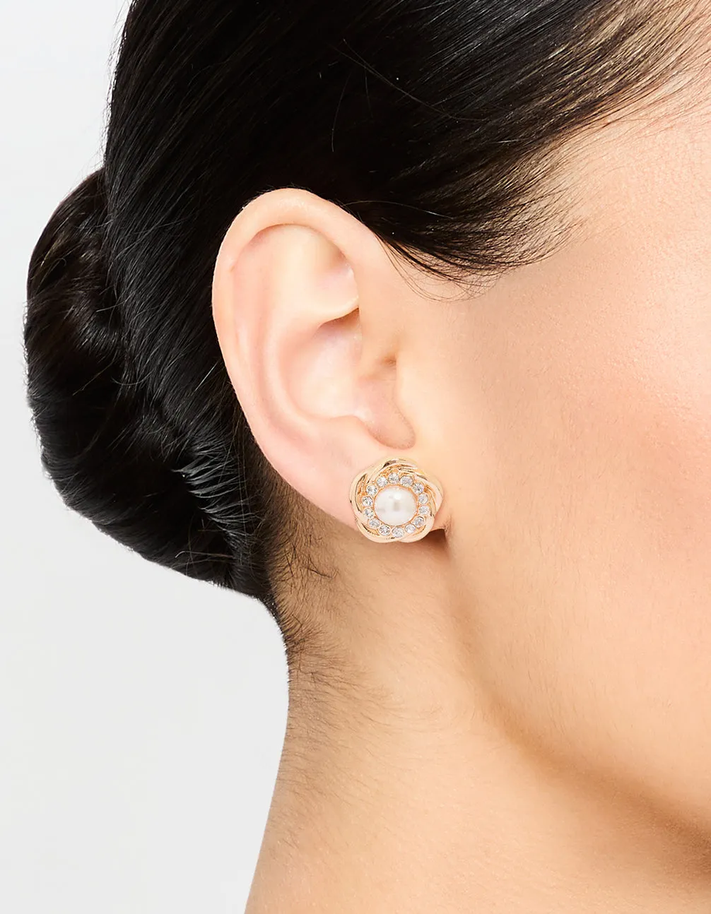Gold Large Pearl Stud Earrings