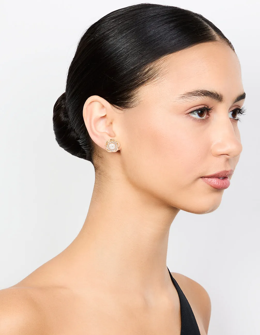 Gold Large Pearl Stud Earrings