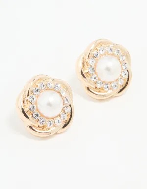 Gold Large Pearl Stud Earrings