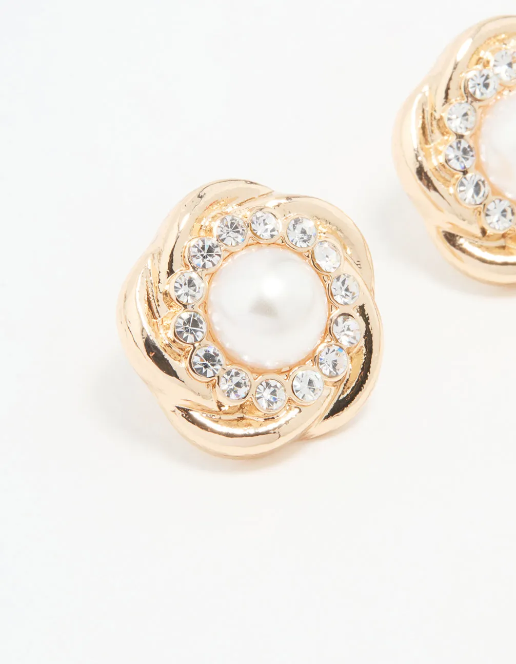 Gold Large Pearl Stud Earrings