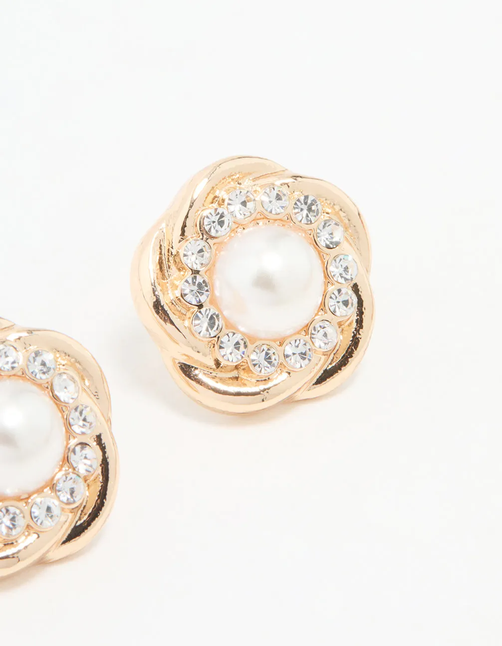 Gold Large Pearl Stud Earrings