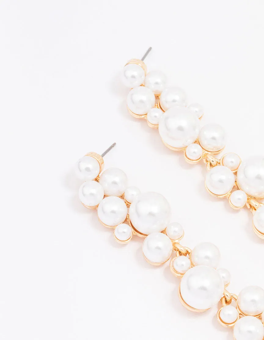 Gold Multi Pearl Drop Earrings