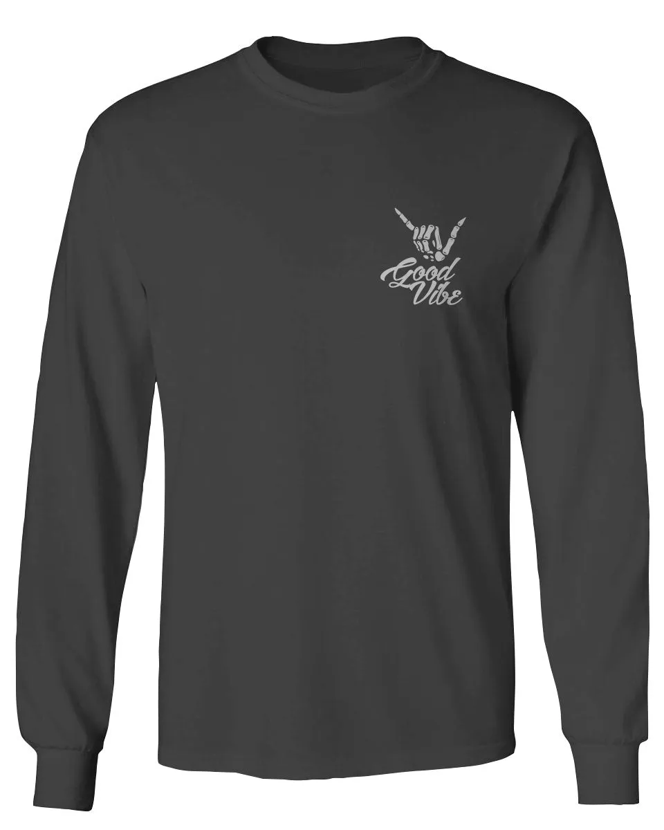 Good Vibe Bones Hand Shaka Cool Vintage Hipster Graphic mens Long sleeve t shirt