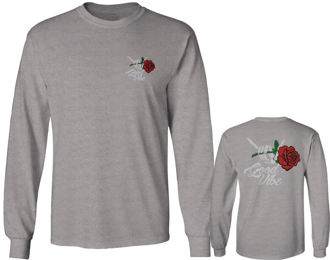 Good Vibe Flowers Bones Hand Shaka Cool Vintage Hipster Graphic mens Long sleeve t shirt