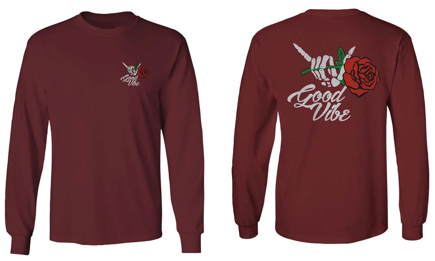 Good Vibe Flowers Bones Hand Shaka Cool Vintage Hipster Graphic mens Long sleeve t shirt