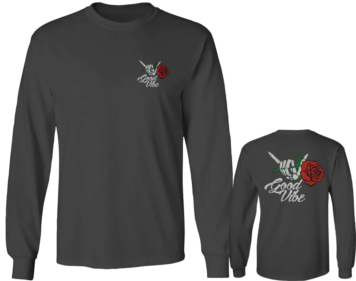 Good Vibe Flowers Bones Hand Shaka Cool Vintage Hipster Graphic mens Long sleeve t shirt