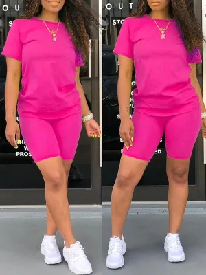 Gorgeousladie Solid Tee & Biker Shorts Set
