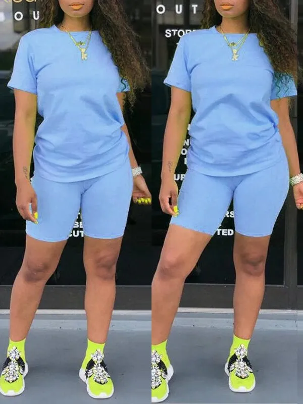 Gorgeousladie Solid Tee & Biker Shorts Set