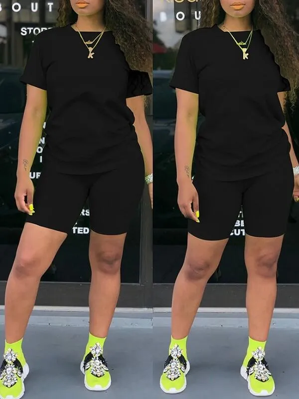 Gorgeousladie Solid Tee & Biker Shorts Set
