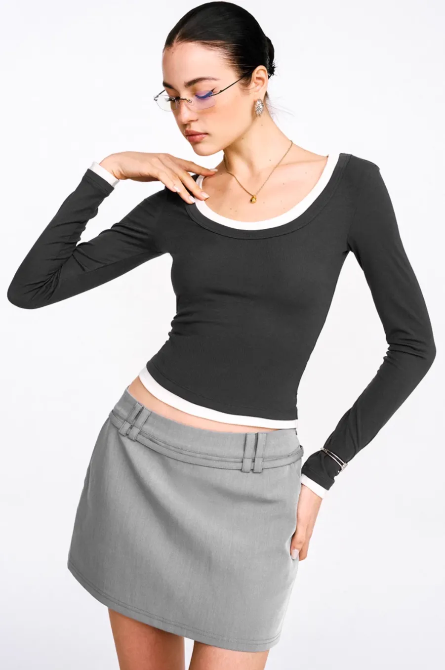 Gray A-Line Mini Skirt