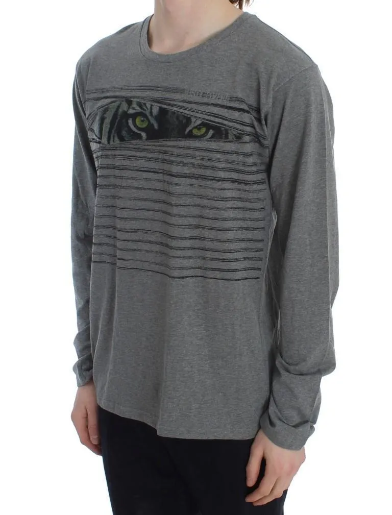 Gray Crew-neck Pullover Stretch T-shirt