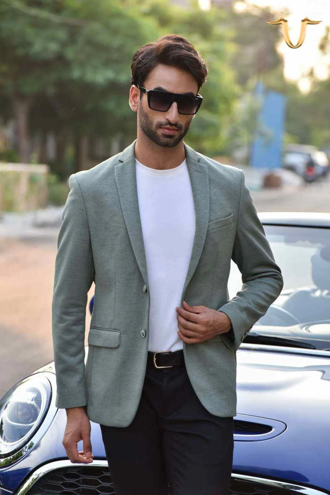 Green Twill Knitted Blazer