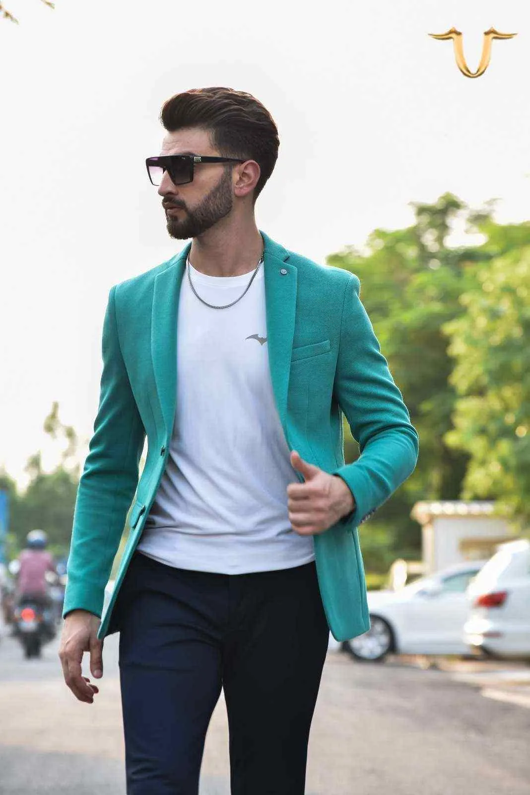 Green Twill Knitted Blazer