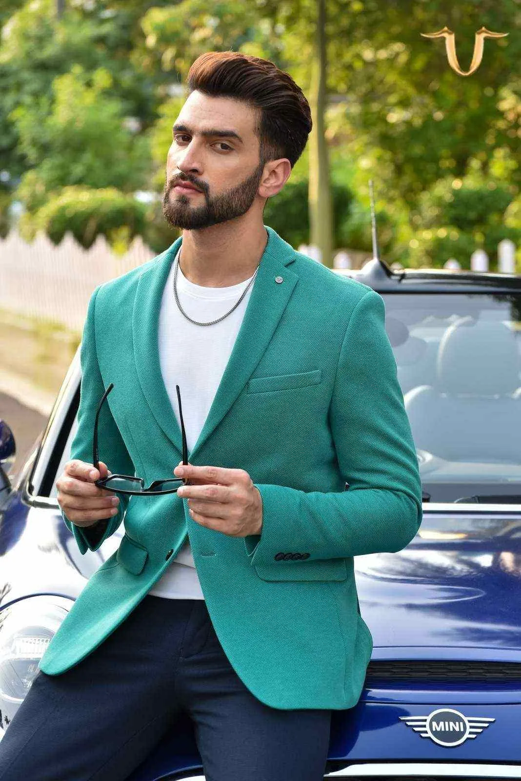 Green Twill Knitted Blazer