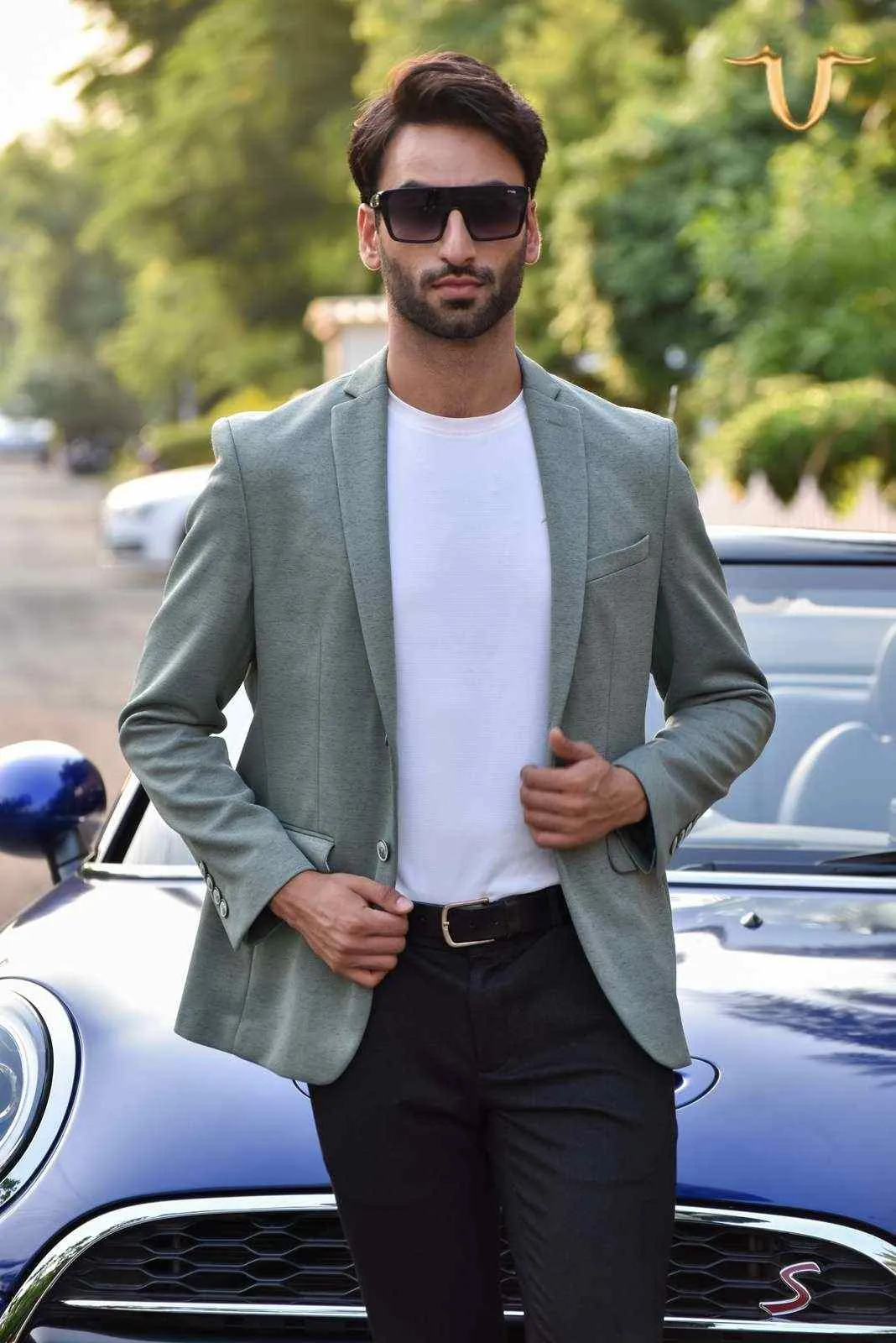 Green Twill Knitted Blazer