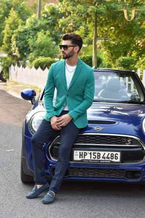 Green Twill Knitted Blazer
