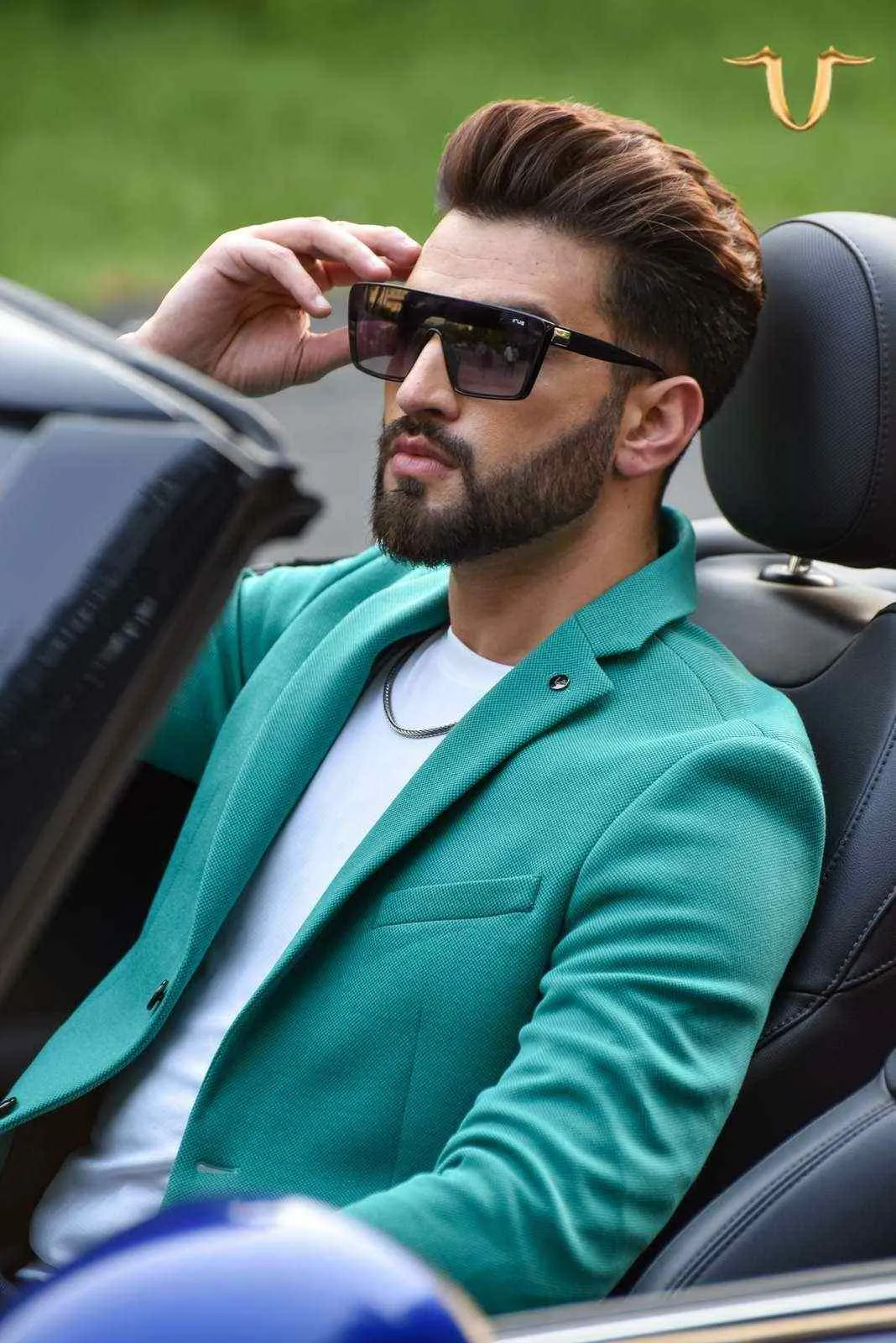 Green Twill Knitted Blazer