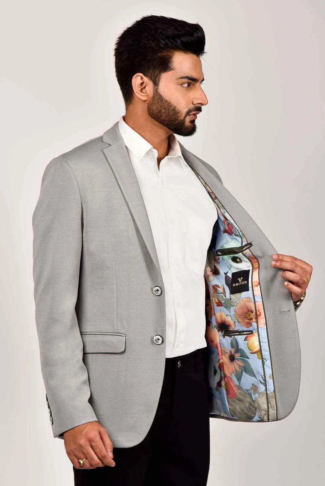 Grey Knitted Blazer for Casual Event