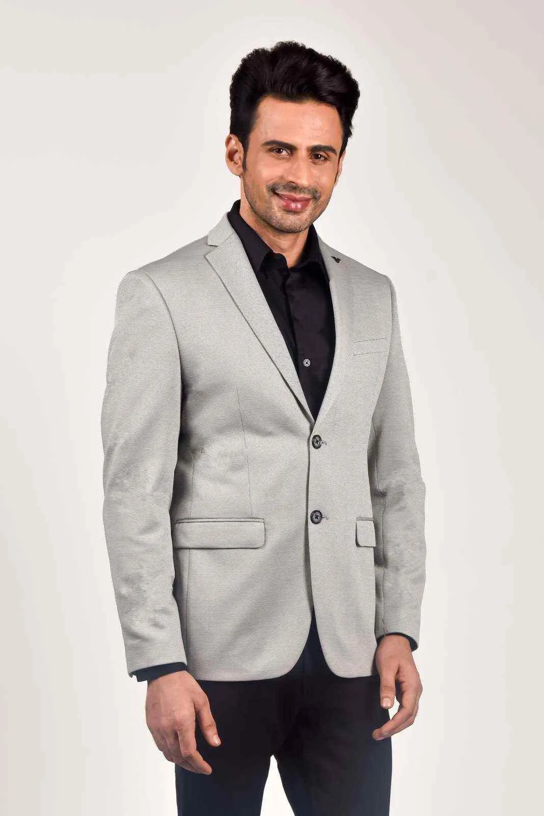 Grey Knitted Blazer for Casual Parties