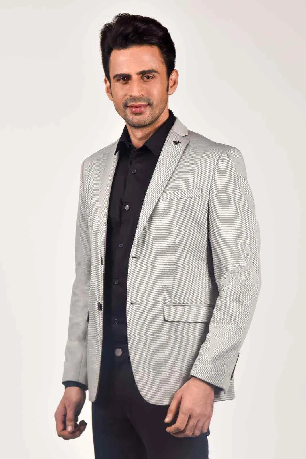 Grey Knitted Blazer for Casual Parties