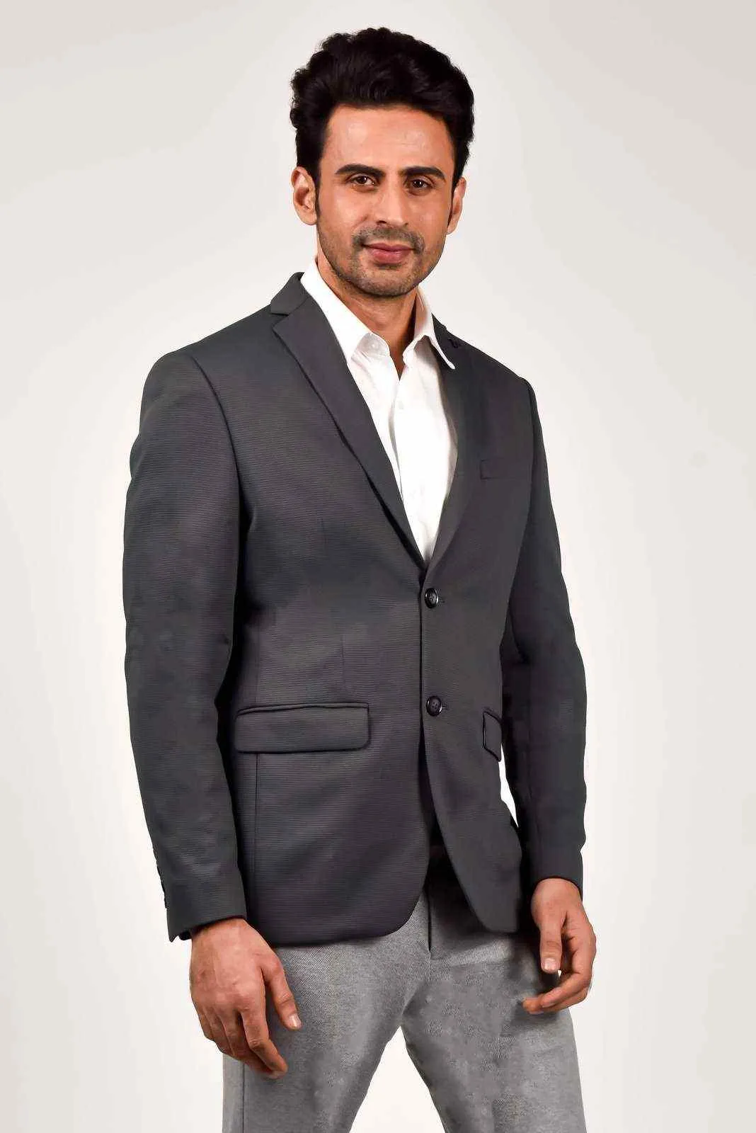 Grey Knitted Blazer for Office Party