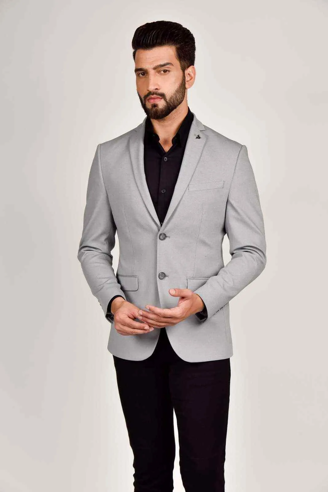 Grey Knitted Dobby Blazer