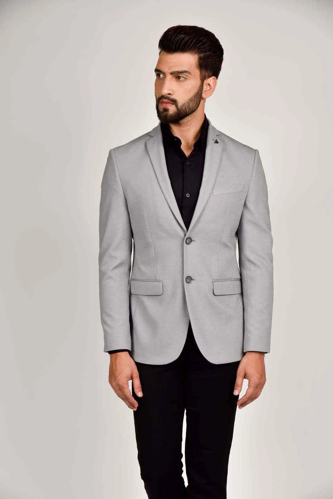 Grey Knitted Dobby Blazer