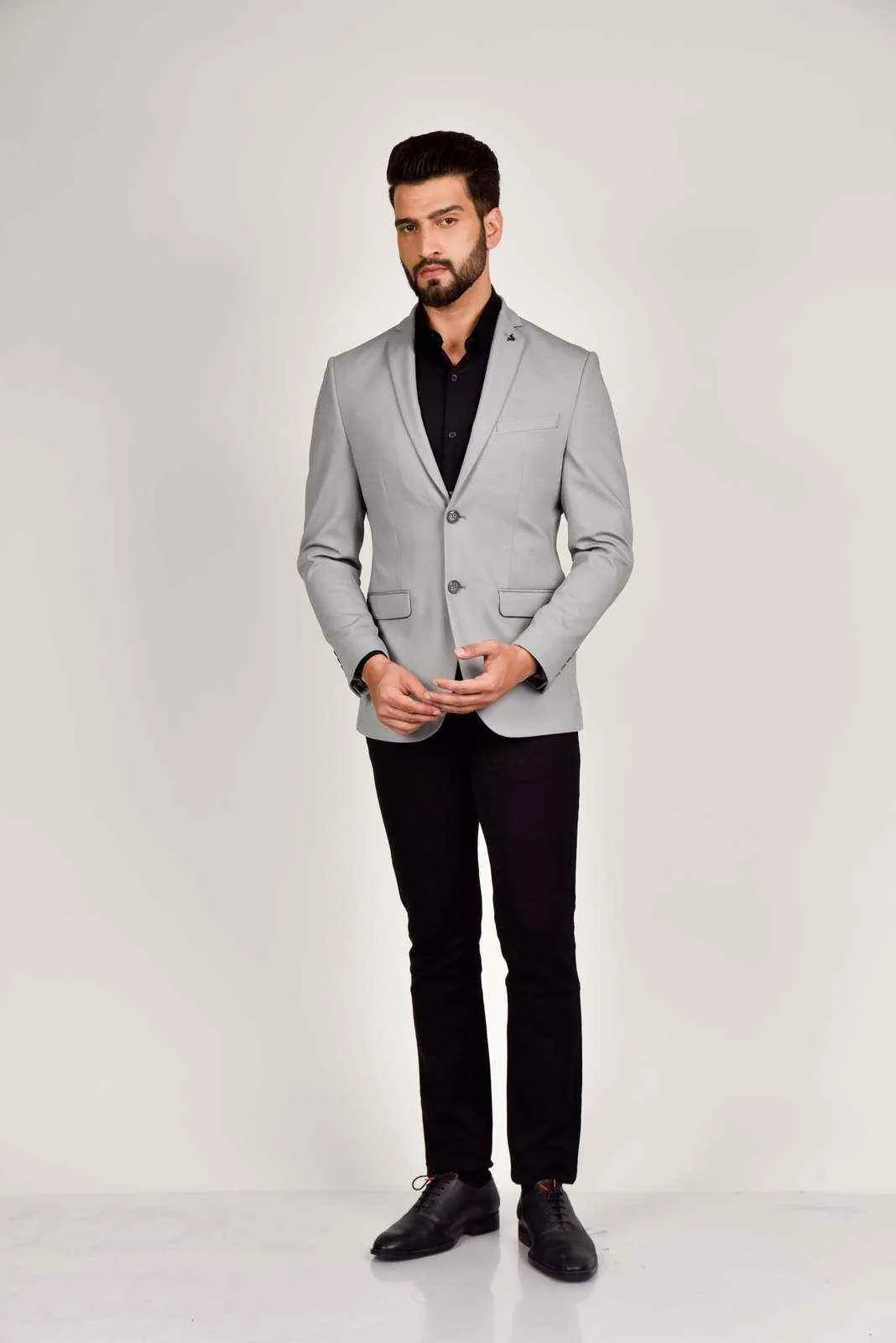 Grey Knitted Dobby Blazer