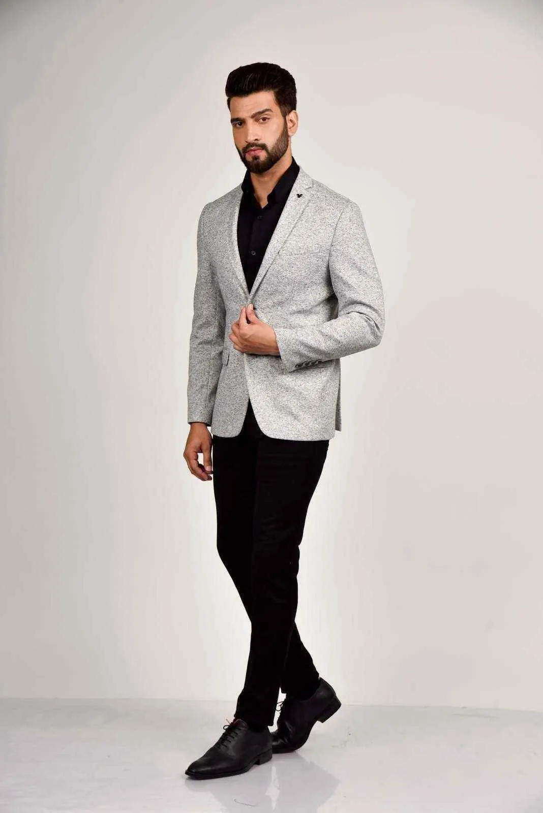 Grey Knitted Stretchable Blazer