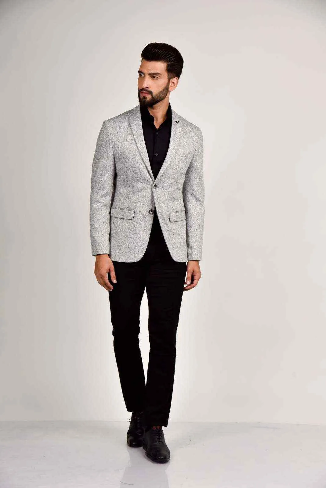 Grey Knitted Stretchable Blazer
