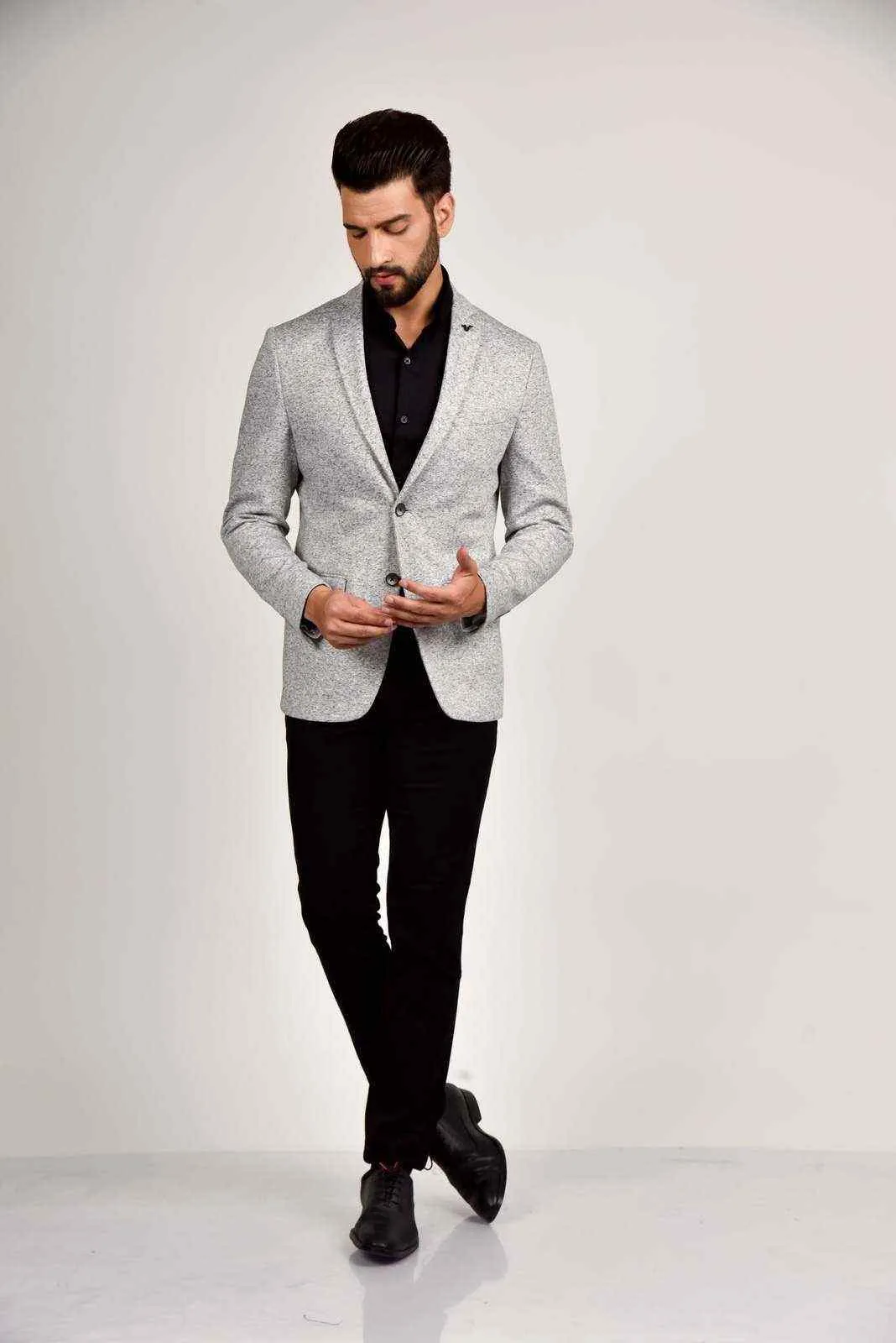 Grey Knitted Stretchable Blazer