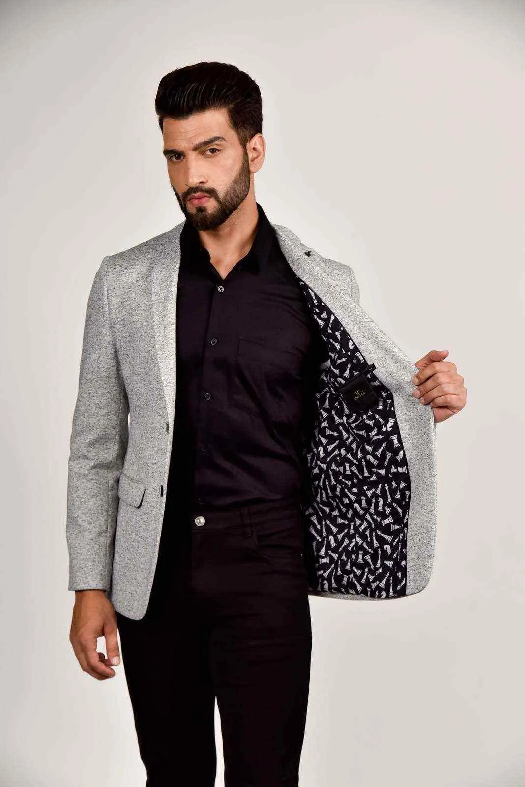 Grey Knitted Stretchable Blazer
