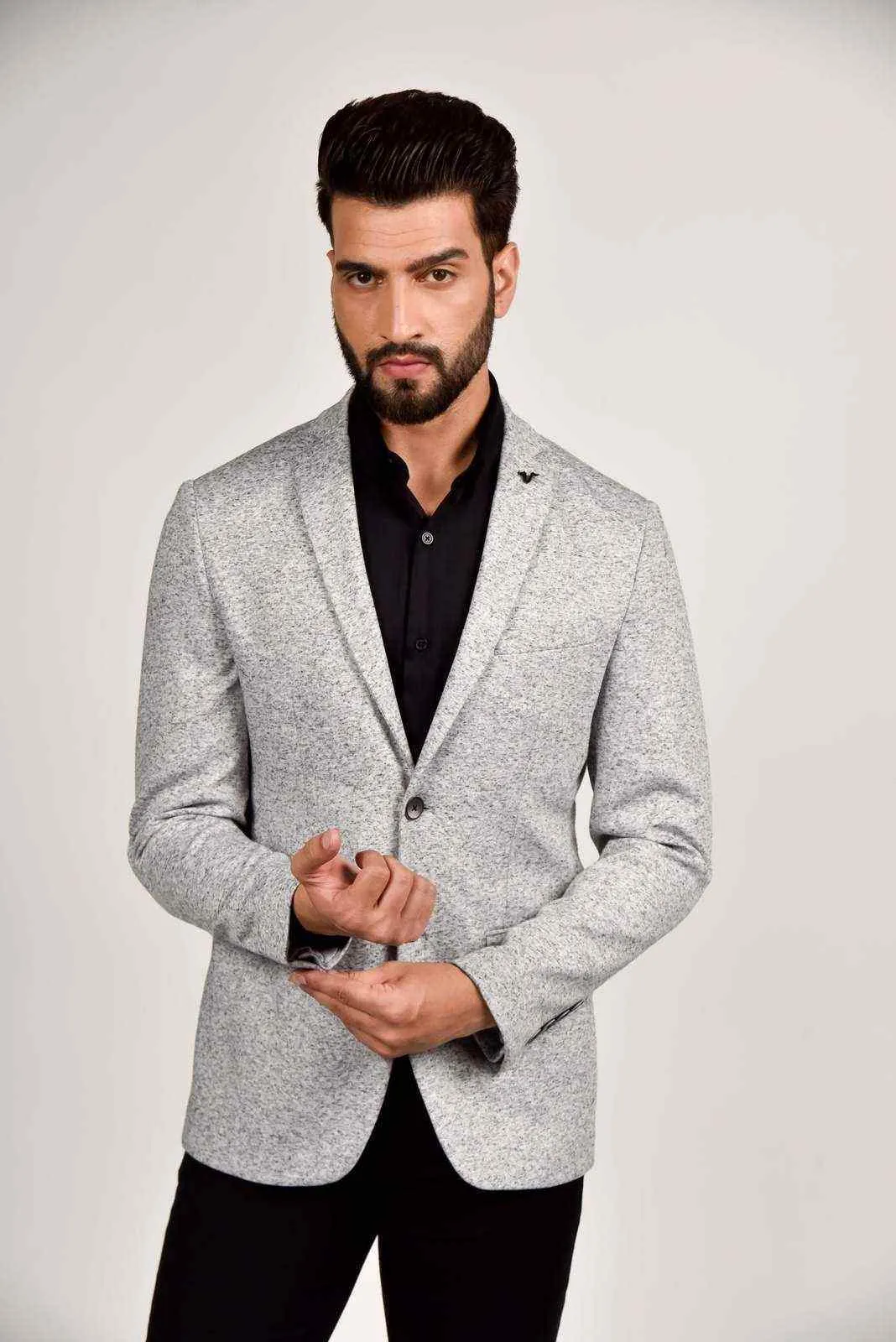 Grey Knitted Stretchable Blazer