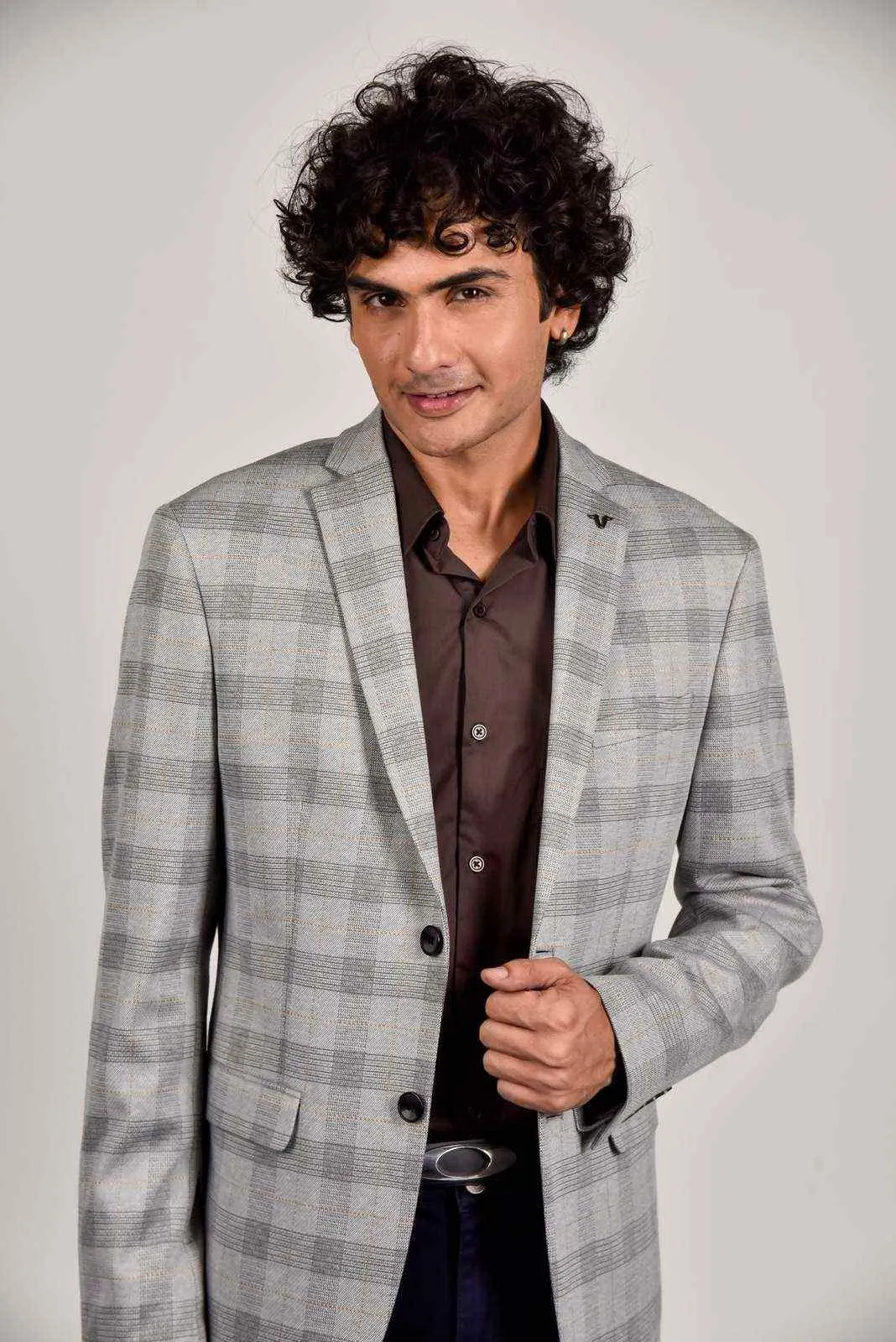 Grey Knitted Woven Blazer