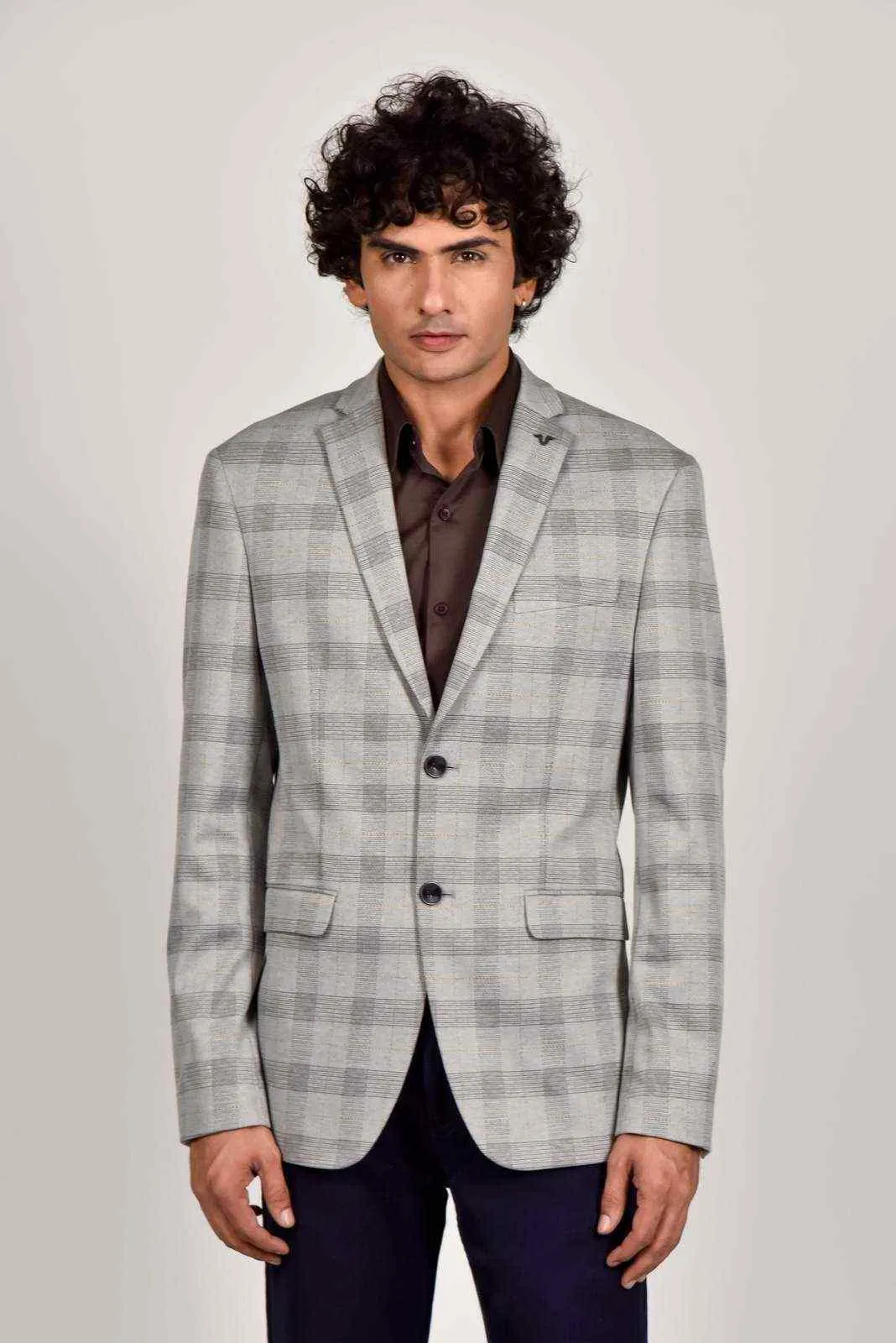 Grey Knitted Woven Blazer