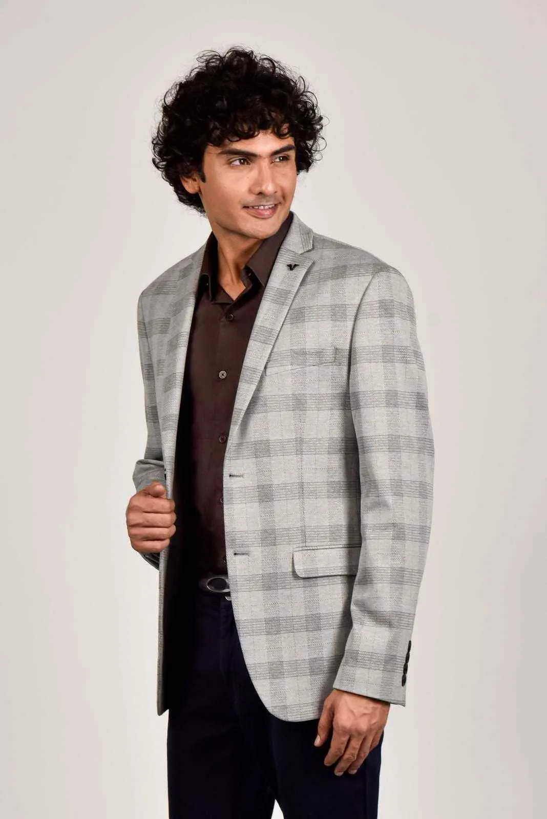 Grey Knitted Woven Blazer