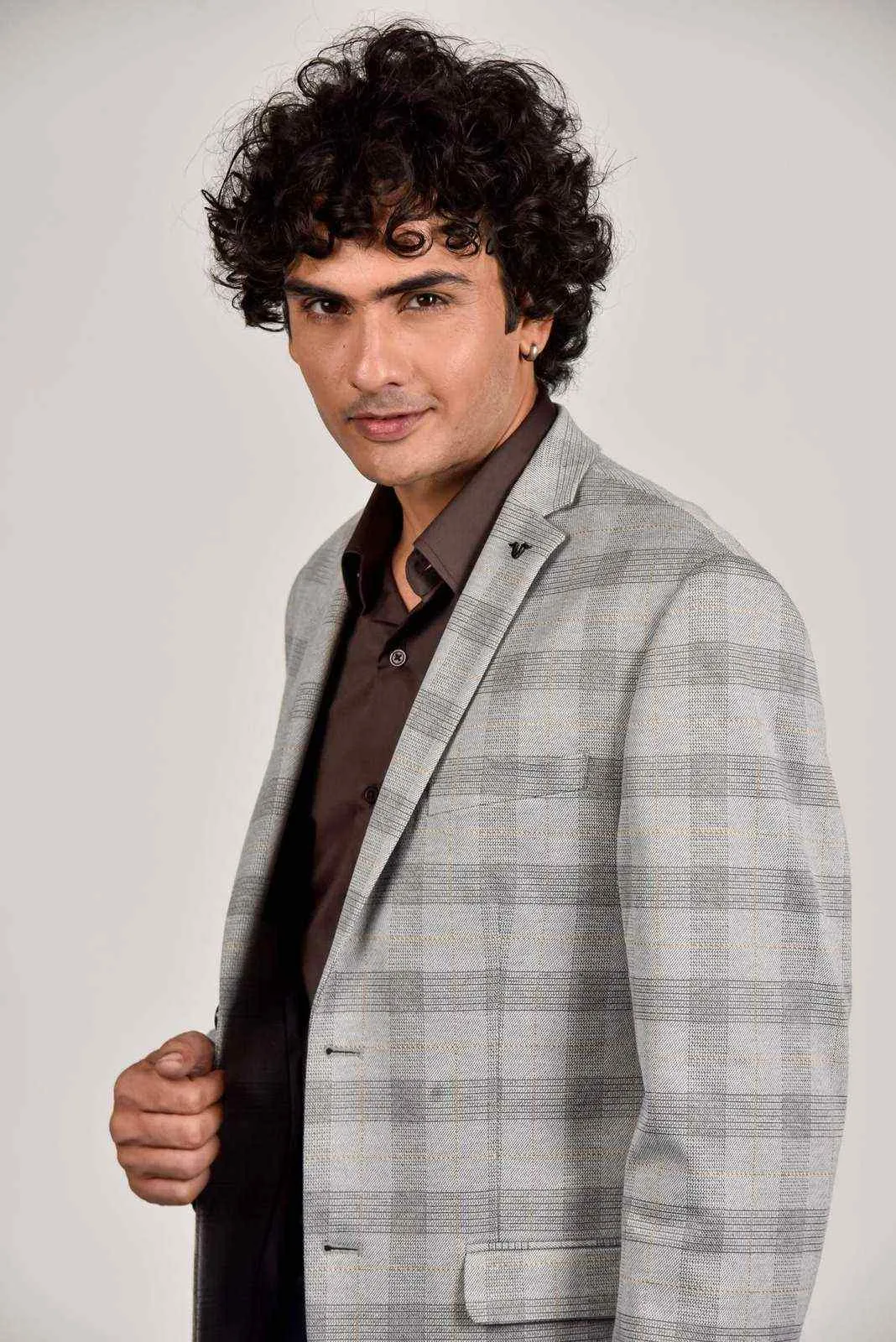 Grey Knitted Woven Blazer