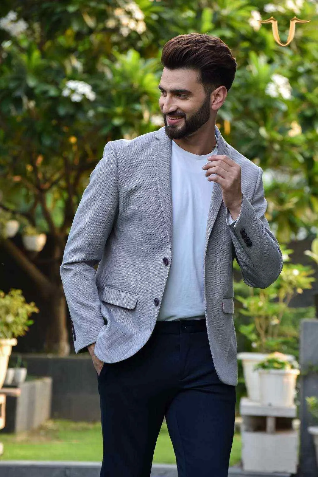Grey Stretch Knitted Blazer