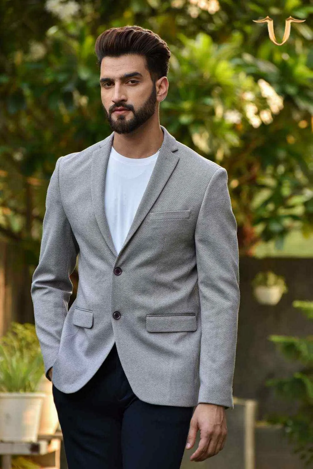 Grey Stretch Knitted Blazer