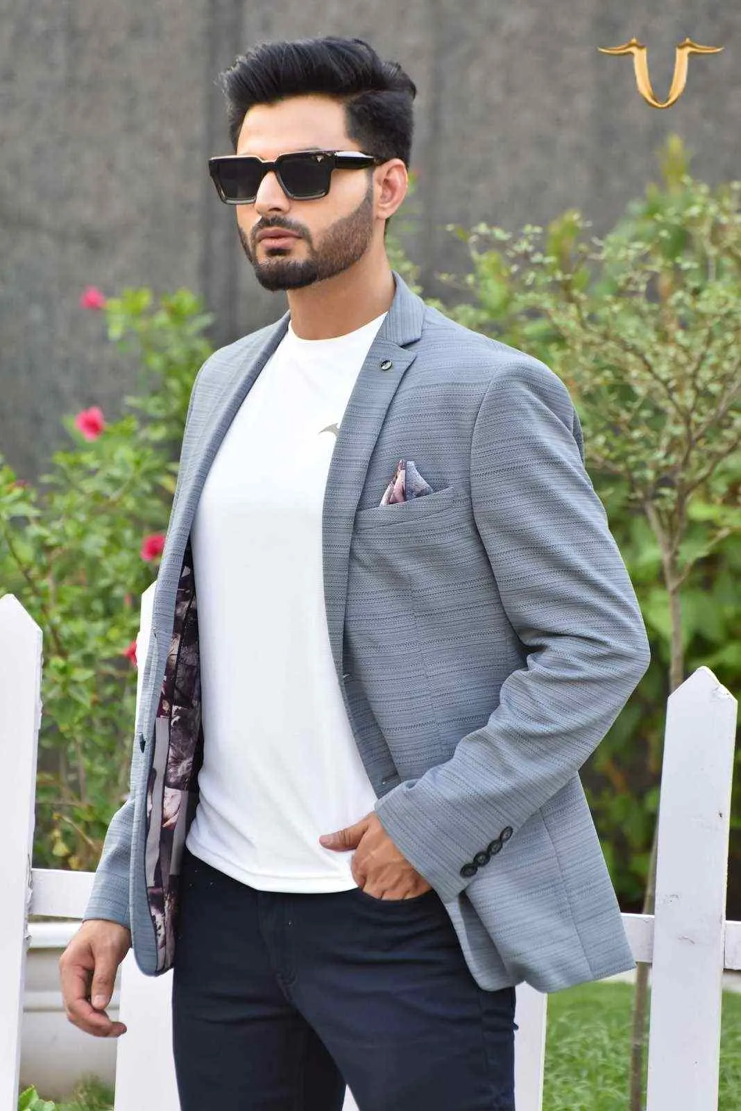 Grey Stretch Knitted Blazer