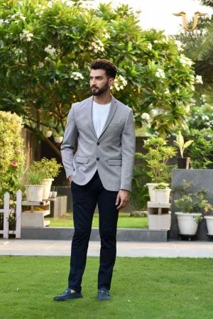 Grey Stretch Knitted Blazer
