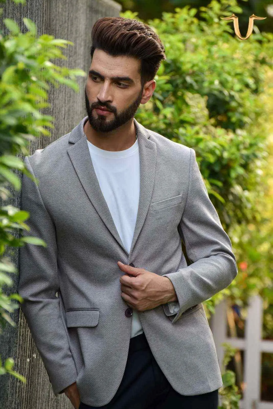 Grey Stretch Knitted Blazer