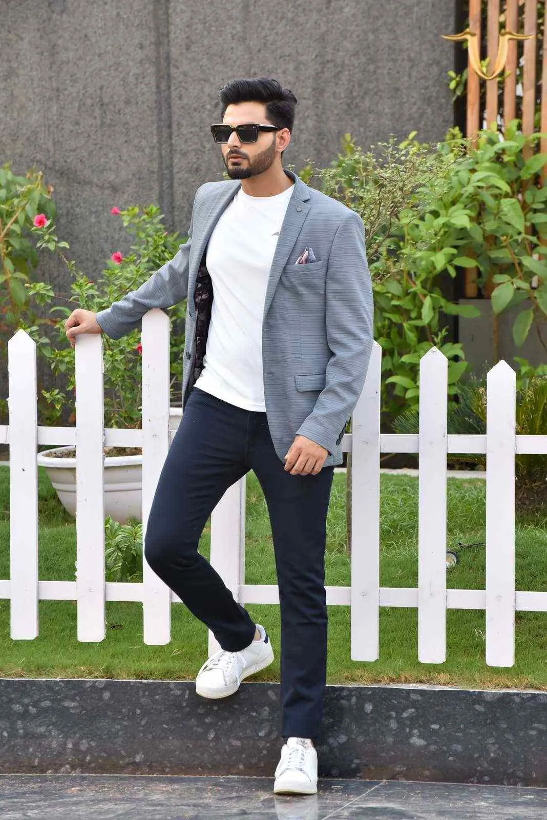 Grey Stretch Knitted Blazer