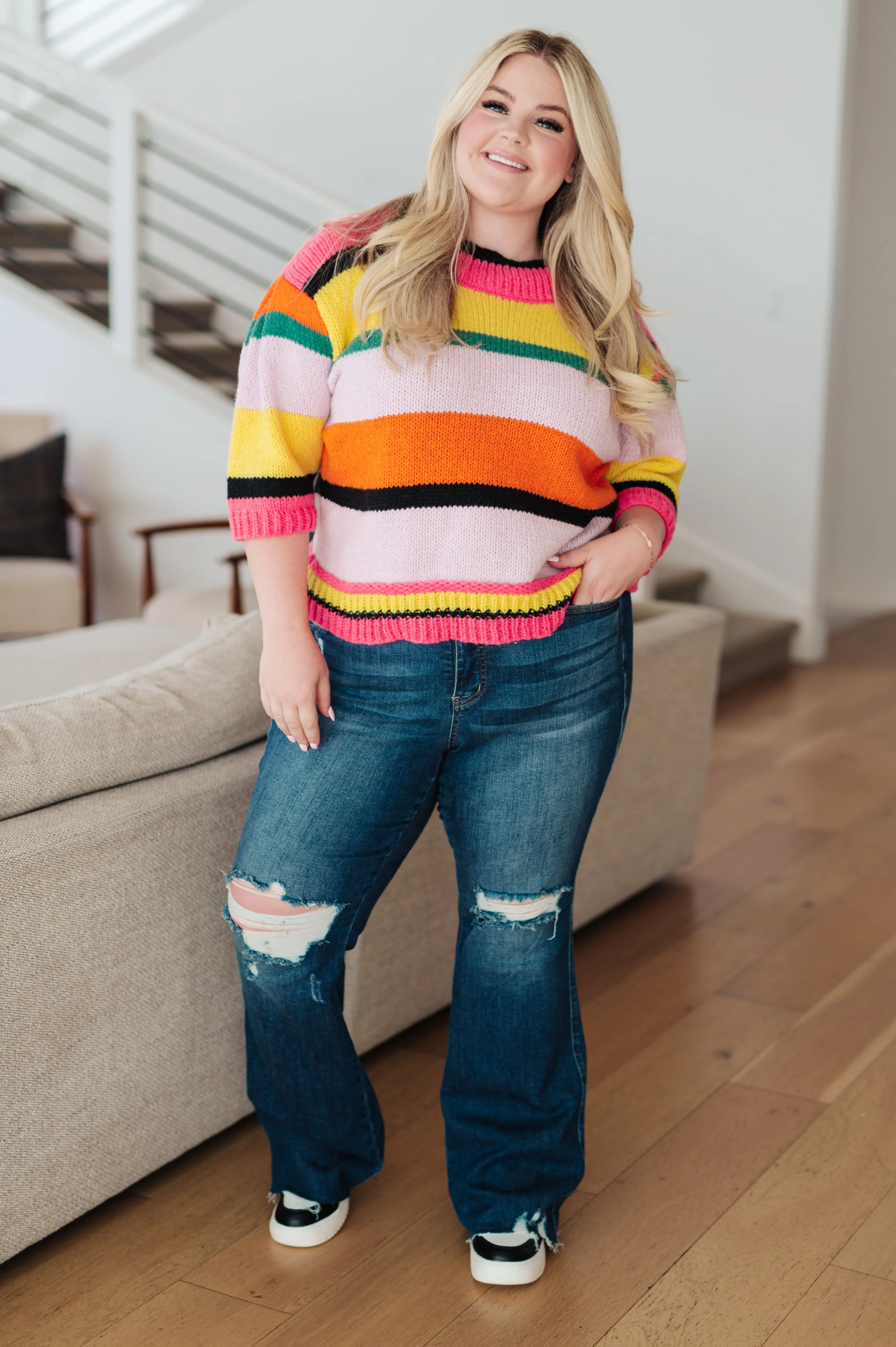 Hazel Blues® |  Bright Side Striped Sweater