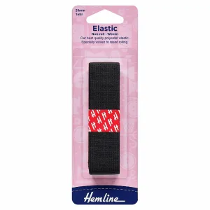Hemline Woven Non-Roll Elastic - 25mm - Black