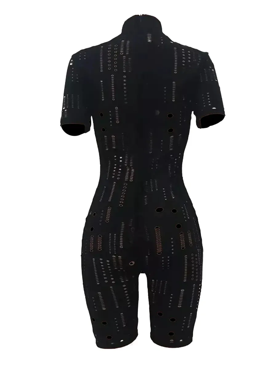 High Waist Hollow Out Casual Sports Shorts Set