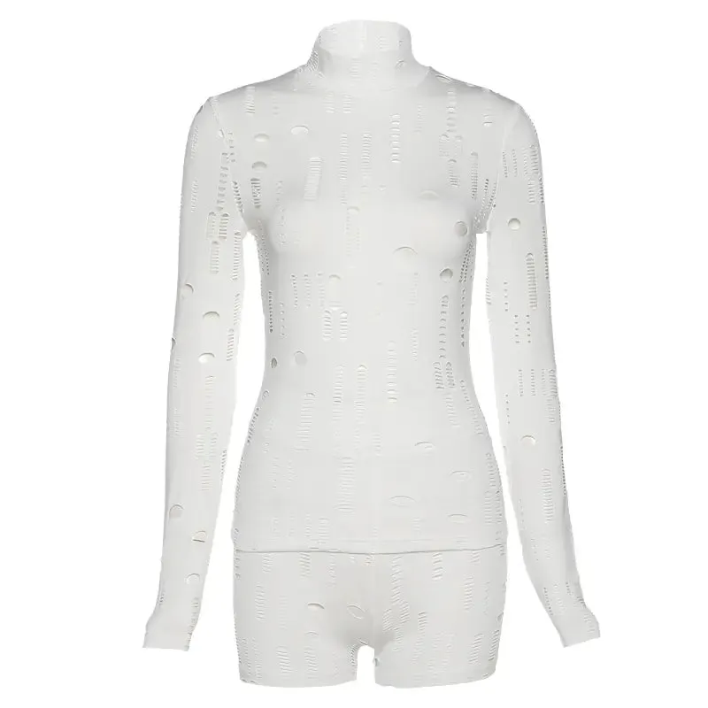 High Waist Hollow Out Casual Sports Shorts Set